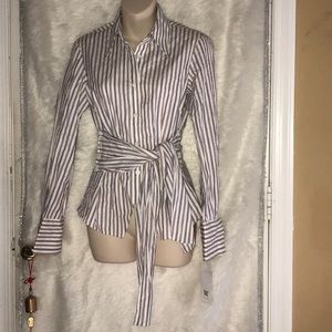 W By Worth New York Striped Tie Front Blouse Top